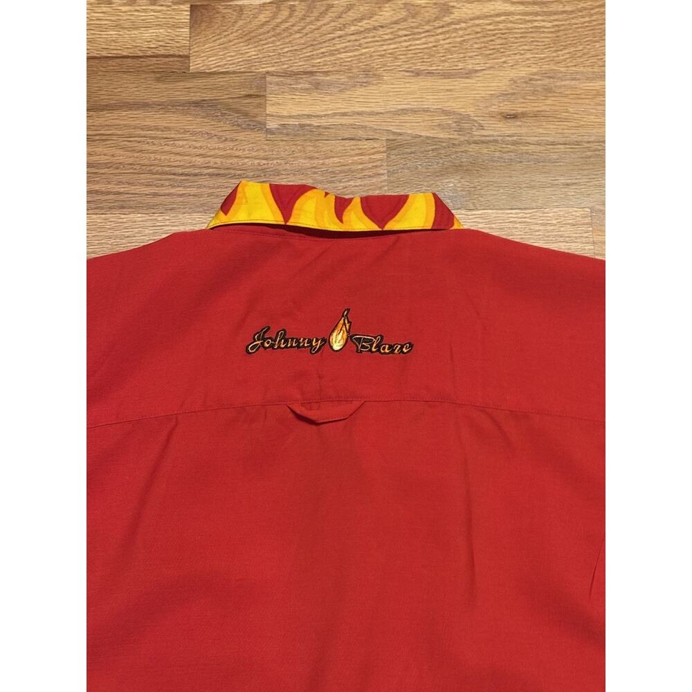 VTG Johnny Blaze Y2K Fire AOP Button-Up Shirt Mens Size Large Red Short Sleeve - Picture 10 of 11